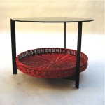 vintage mid-century glass and rattan side table