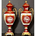 vintage pair c1880 french sevres porcelain ormolu urns vases