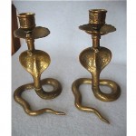 vintage pair of brass cobra candlesticks z