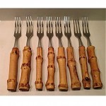 vintage set of stainless bamboo appetizer forks