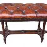 vintage 1900s french oval tufted leather bench