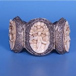 antique c. 1900 chinese silver carved bone bracelet