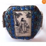 antique chinese silver filigree enamel scrimshaw bracelet