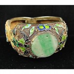 antique sterling filigree jade enamel bracelet