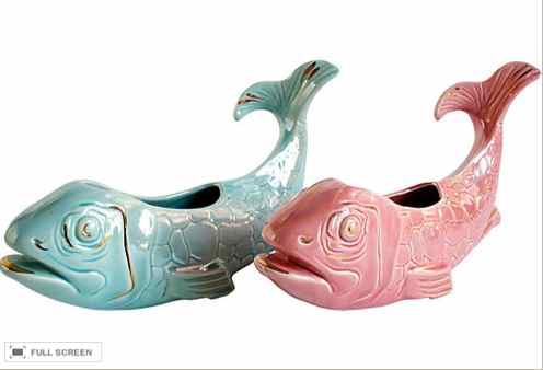 pair vintage fish ceramic cachepots