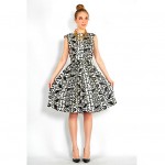 vintag 1950s black and white print silk dress z