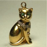 vintage 14k gold emerald diamond kitten charm