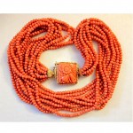 vintage 1940s 9-strand coral necklace z