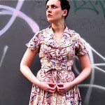 vintage 1950s bark cloth print dress 2