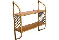 vintage 1950s oak bamboo rattan wall shelf