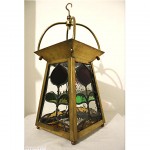 vintage arts & crafts stained glass brass lantern z