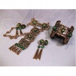 vintage casa maya jade brass copper jewelry set