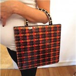 vintage chanel boucle print patent leather handbag