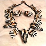 vintage gerda lynggaard for monies wood zebra necklace and earrings