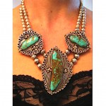 vintage huge silver turquoise necklace z