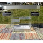 vintage lucite bar with two stools