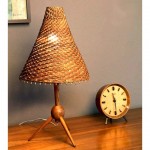 vintage mid-century teak tripod basket shade lamp z