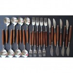 vintage mid-century wallin sweden teak stainless cutlery set for four z