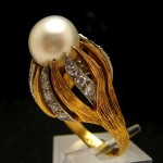 vintage mid-century william ruser pearl diamond ring