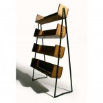 vintage mid-century wood metal bookshelf