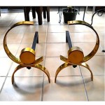 vintage modernist brass andirons