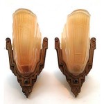 vintage pair art deco markel slip shade sconces