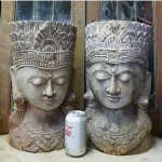 vintage pair carved wood buddha heads