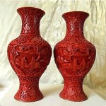 vintage pair chinese cinnabar lacquer vases