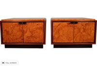 vintage pair of burlwood nightstands