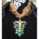 vintage sterling turquoise crucifix necklace z