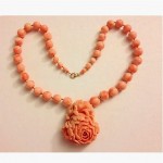 antique chinese angel skin coral necklace