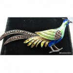 antique sterling marcasite enamel game bird pin