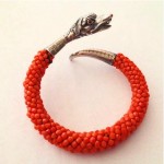 antique victorian sterling coral ruby snake cuff bracelet