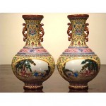 pair antique chinese porcelain handpainted wall vases