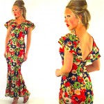 vintage 1930s bias cut crepe floral gown z