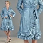 vintage 1960s lilli ann metallic blue leather ruffle trench coat z