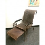 vintage art deco iron and leather extension lounge chair z