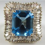 vintage blue topaz and diamond cocktail ring