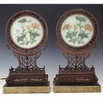 vintage c. 1910 chinese carved jade and teak boudoir lamps