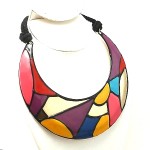 vintage enamel geometric bib necklace z