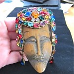 vintage hattie carnegie sterling tribal mask brooch