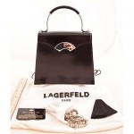 vintage karl lagerfeld patent handbag with interchangeable handles