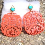 vintage kenneth jay lane faux coral turquoise earrings