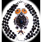 vintage lawrence vrba glass owl convertible pin necklace and earrin