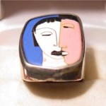 vintage mid-century silver enamel picasso attributed ring