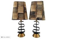 vintage midcentury iron and brass lamps