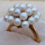 vintage mikimoto 18k pearl cluster ring