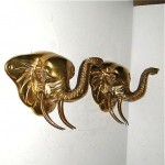 vintage pair brass elephant head wall hooks