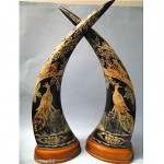 vintage pair of carved water buffalo horns