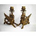 vintage pair solid brass dragon candlesticks